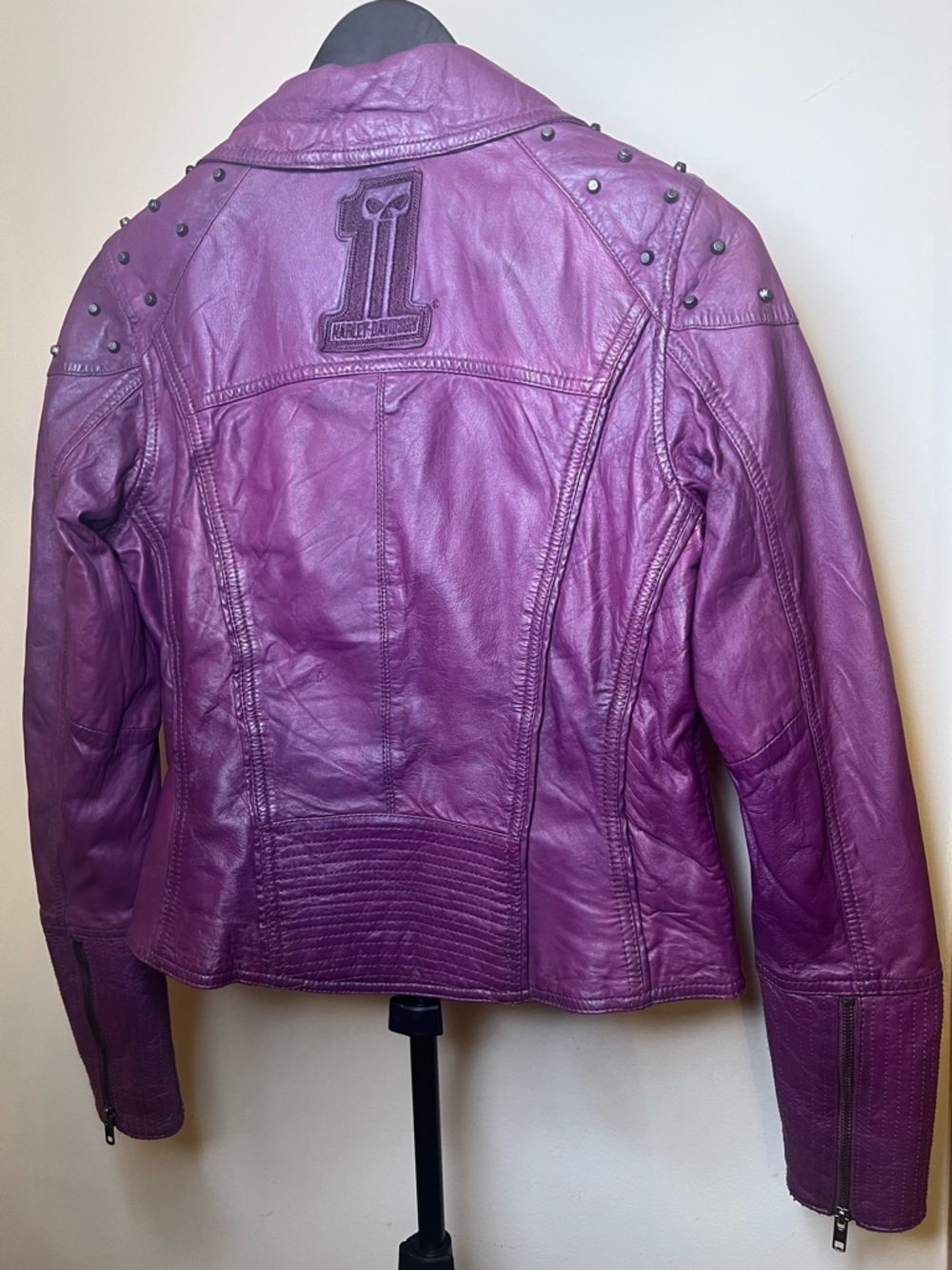 Harley Davidson‎ Purple Leather Moto Jacket Studded Small - Picture 2 of 16